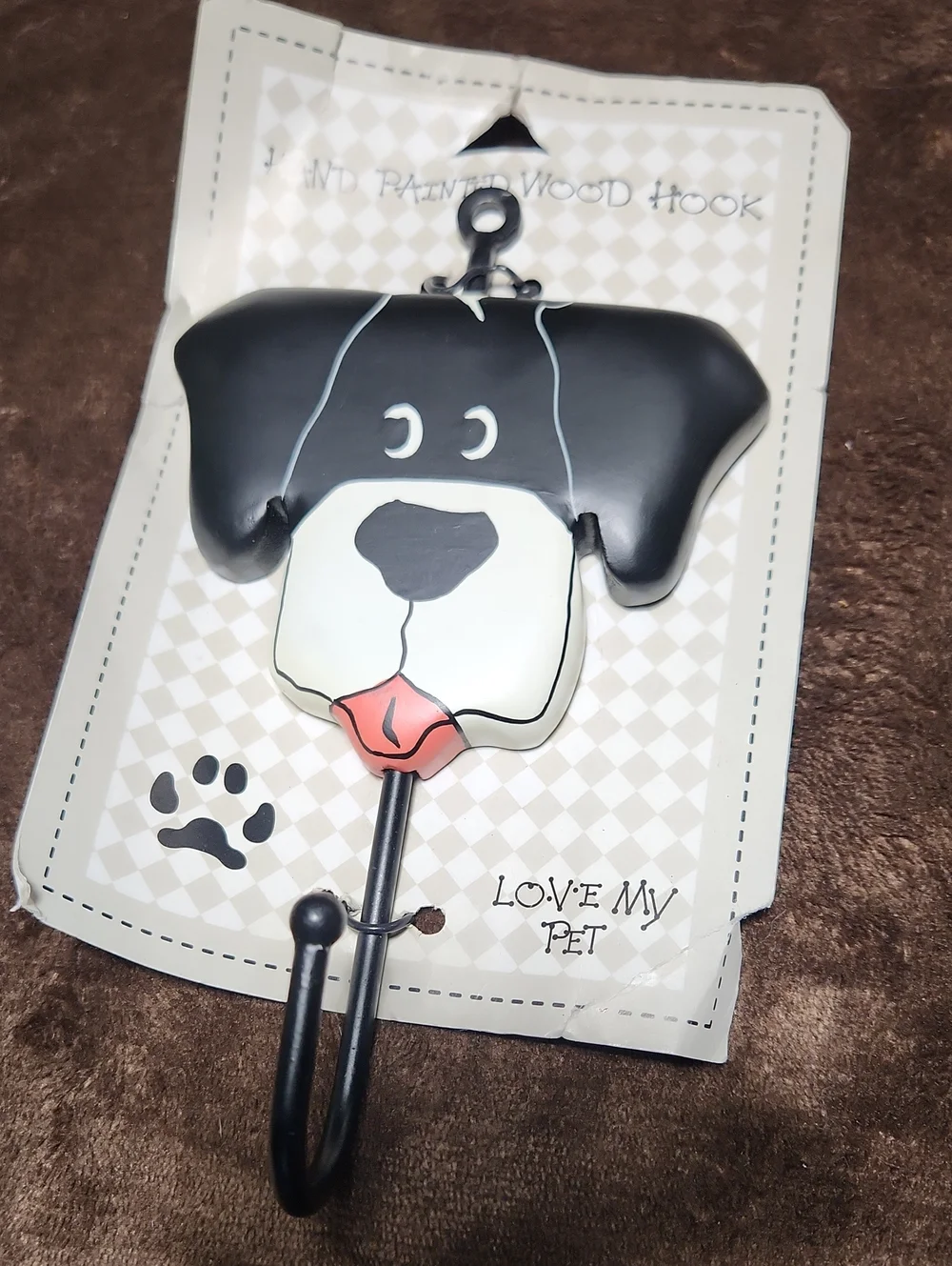 Love My Pet Black & White Dog Wall Hook New. 7.75